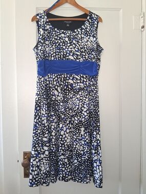 Perceptions New York Dress XL Abstract Dot A‑Line Sleeveless Blue Waist